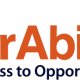 Our ability logo with moving forward wheelchair design