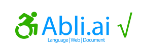 Abli.ai go with green wheelchair in front and green checkmark in the back with tagline language, web, document